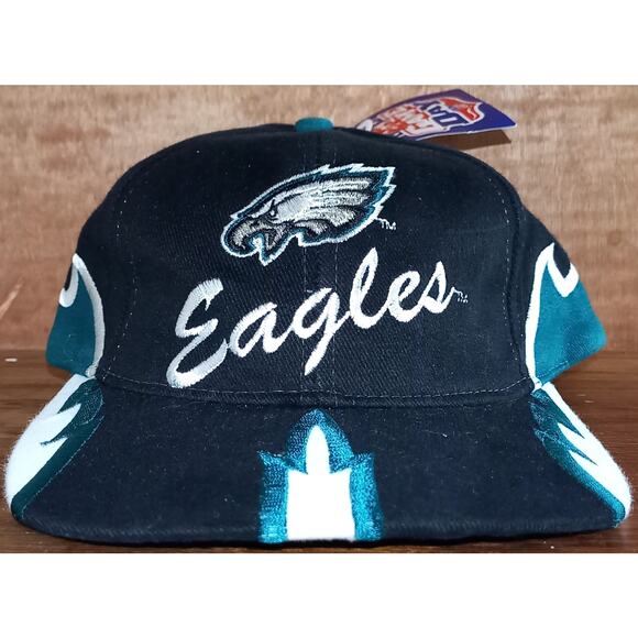NEW Philadelphia Eagles 90s Drew PEARSON snapback FLAME Script black hat NFL vtg - Picture 1 of 7